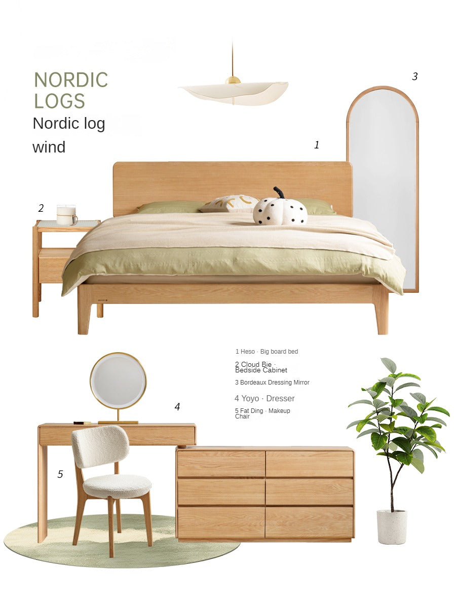 Oak Solid Wood Modern Velvet Soft Makeup Stool