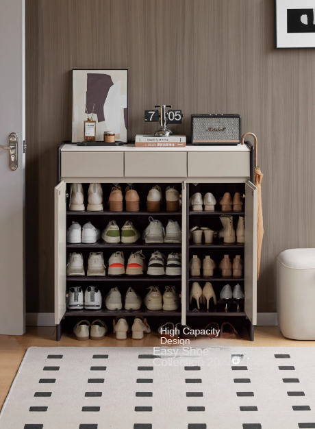 Oak, Rubberwood Solid Wood Porch Cabinet, Shoe Cabinet Slate Top