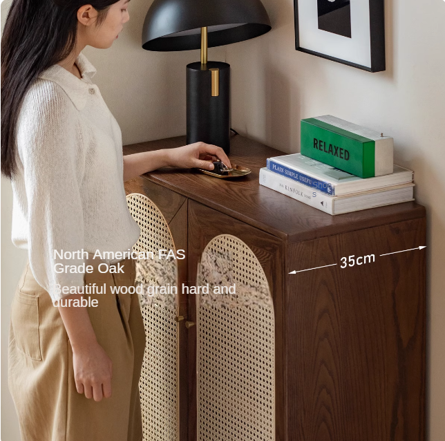 Oak Solid Wood Rattan Wall-Mounted Shoe Cabinet