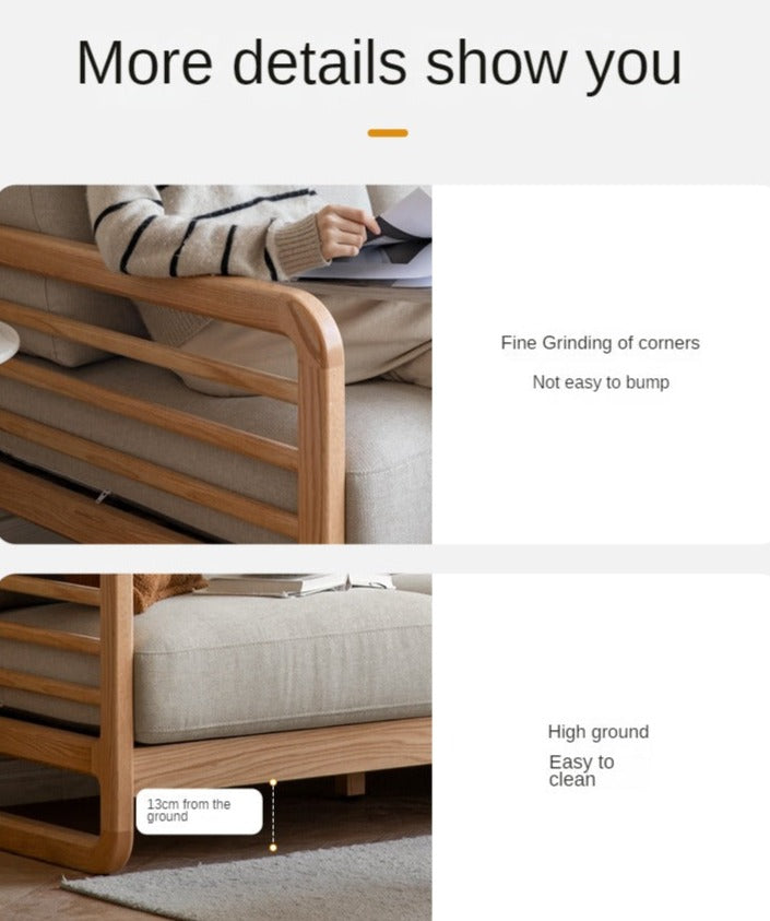 Oak Solid Wood Fabric Sofa.