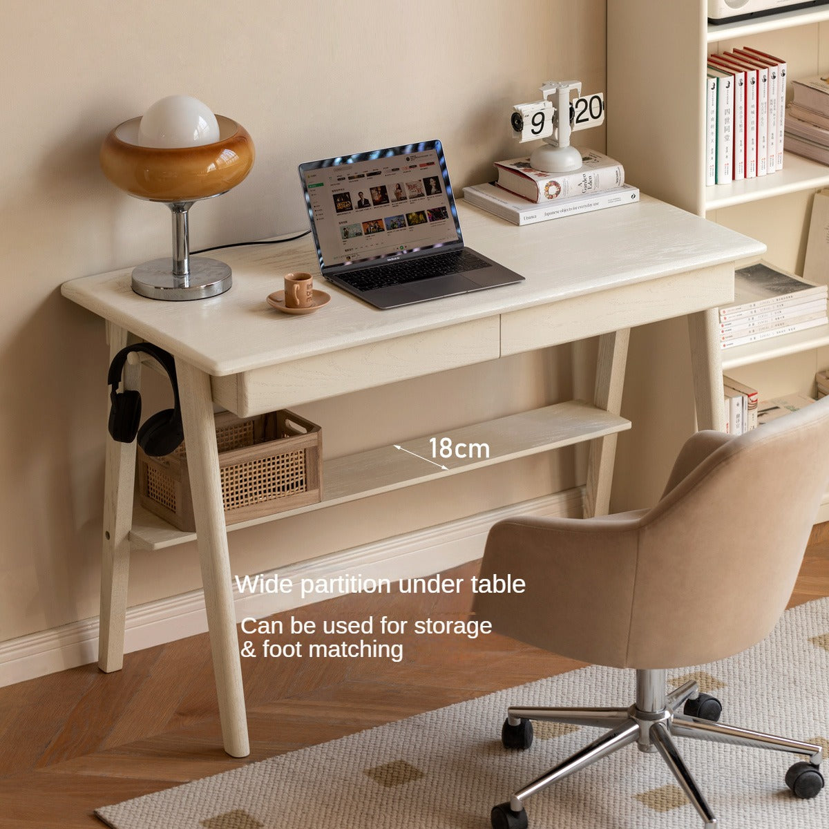 Oak, Solid Rubberwood Cream Wind Office Desk