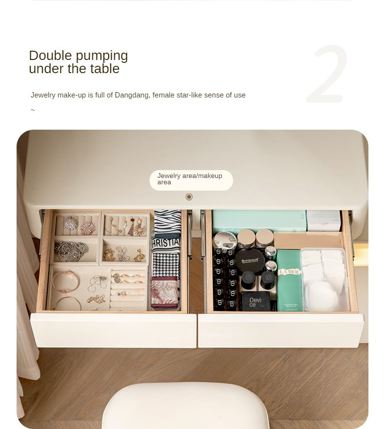 Poplar Solid Wood Dressing Table, Storage Cabinet Cream.