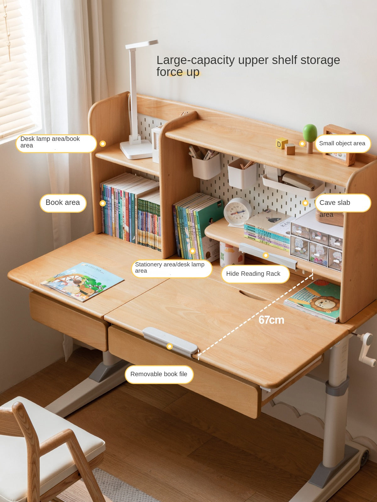 Beech Solid Wood Kids Raised and Lowered Study Table