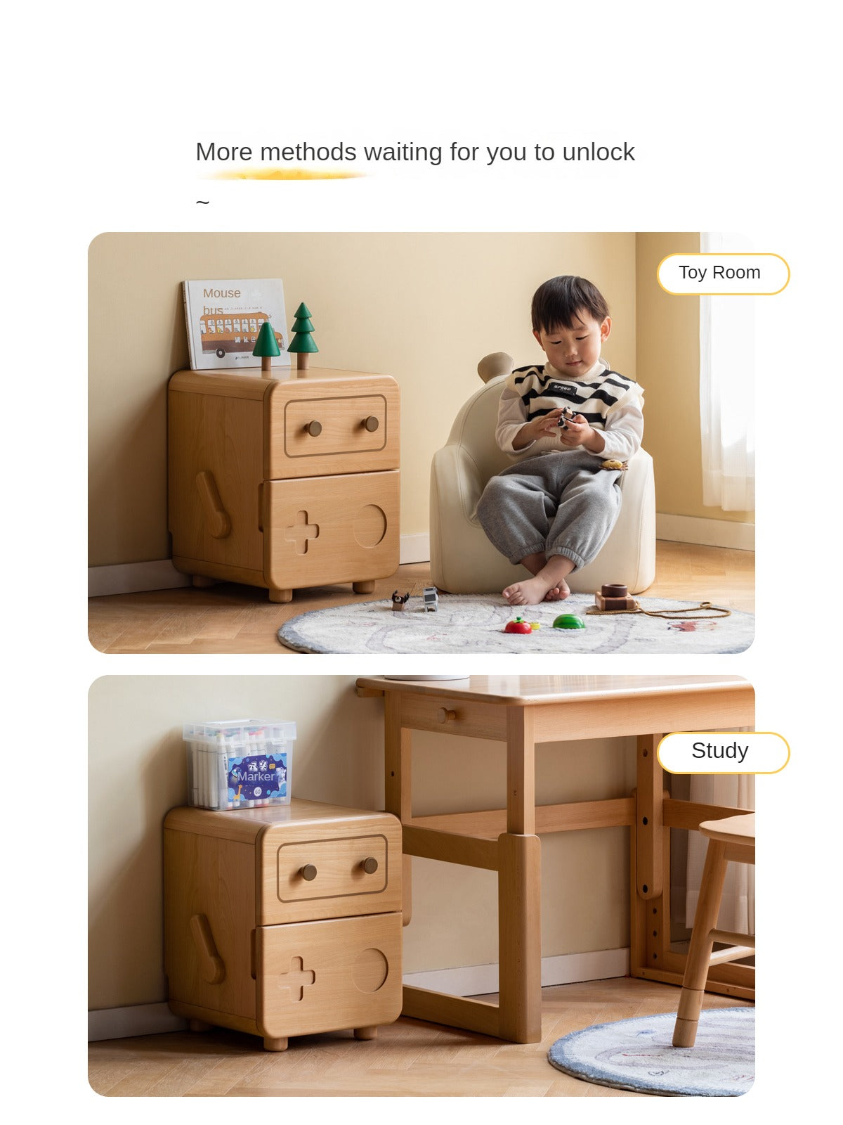 Oak Solid Wood Children's Cartoon Robot Nightstand