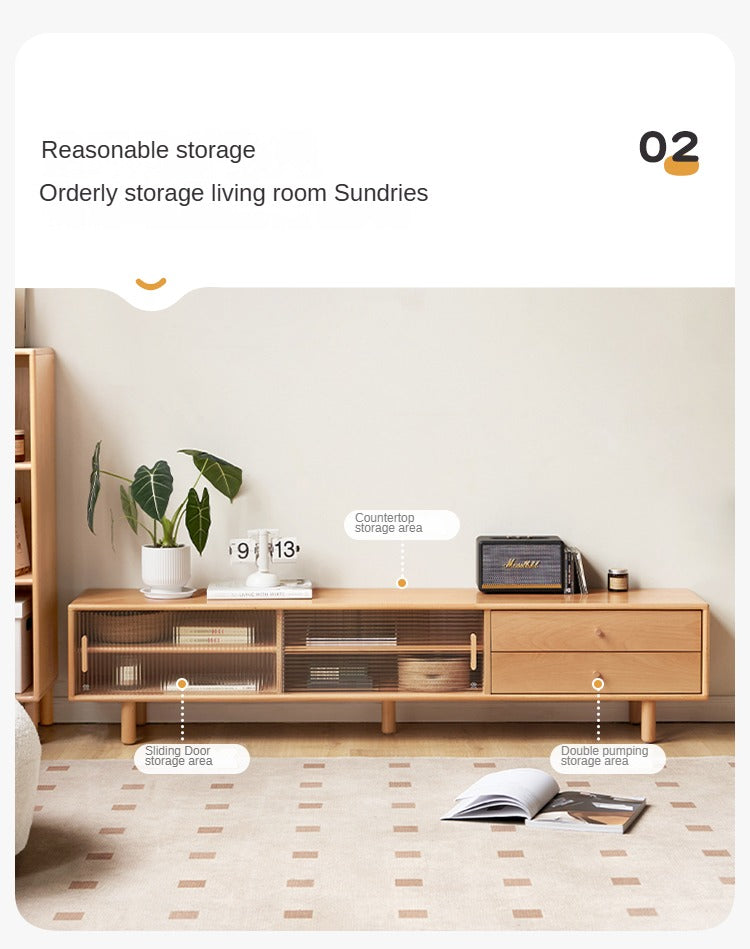 European Beech Solid Wood Large Capacity TV Cabinet.