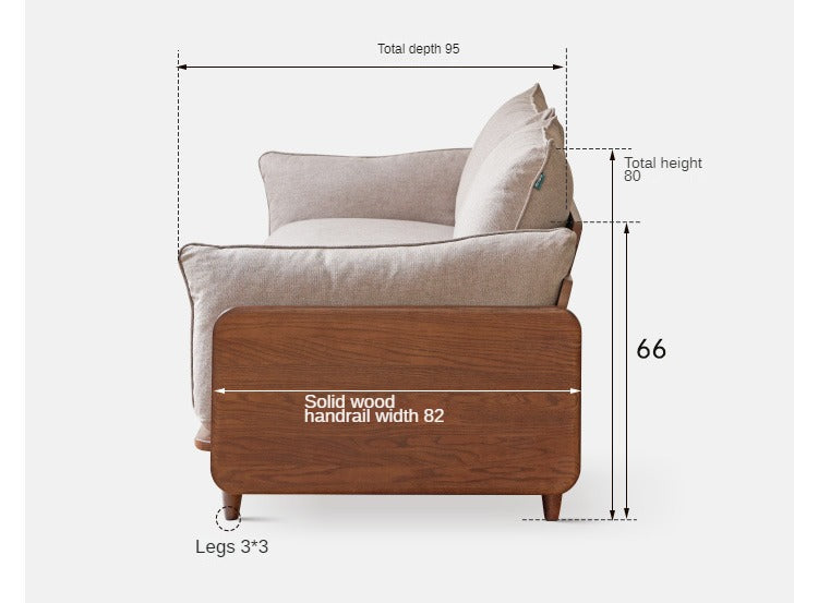 Oak Solid Wood Leather, Fabric Straight Sofa.