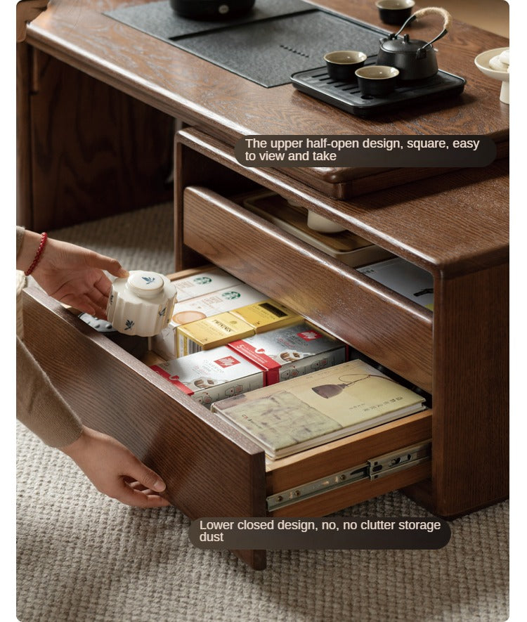 Oak, Black Walnut Solid Wood Retractable Modern Tea Table