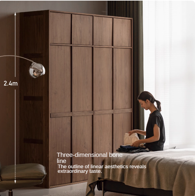Oak, Cherry Wood, Black Walnut Solid Wood Retro Style Skeleton Line Large Wardrobe.