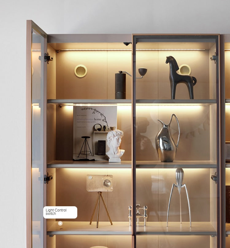 Poplar Solid Wood Combination Bookcase, Glass Door Cabinet