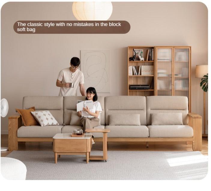 Oak Solid Wood Modern Log Style Corner Fabric Sofa.
