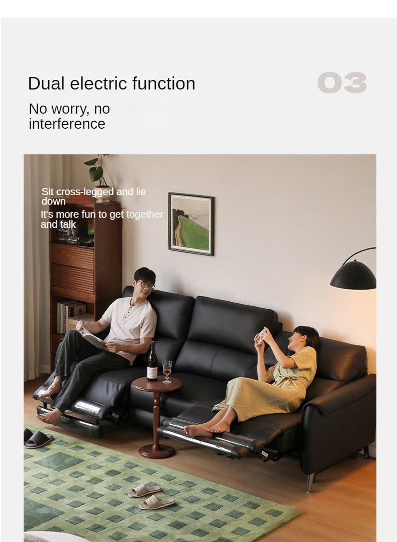 Leather Top Layer Yellow Cowhide Black Multifunctional Electric Sofa,