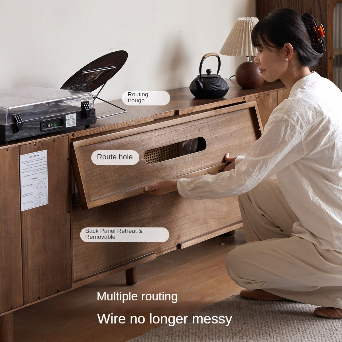 Oak Solid Wood Storage Floor TV Cabinet.