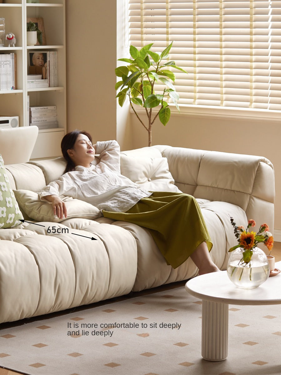 Genuine Leather,Technology Cloth Sofa Cream Wind.