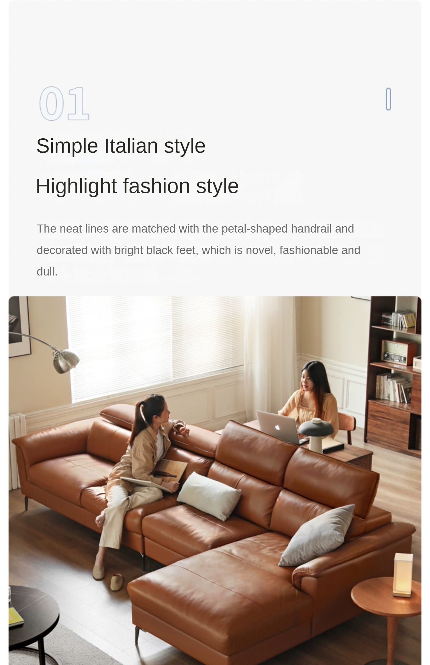 Genuine LeatherSofa, Light Luxury Top Layer Cowhide Italian Sofa.