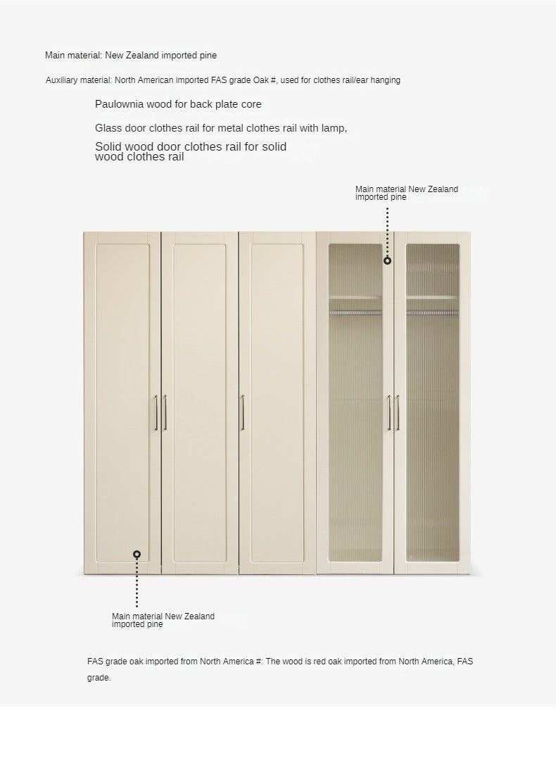 Poplar Solid Wood Modern Lighted Locker White Cream Style Wardrobe.