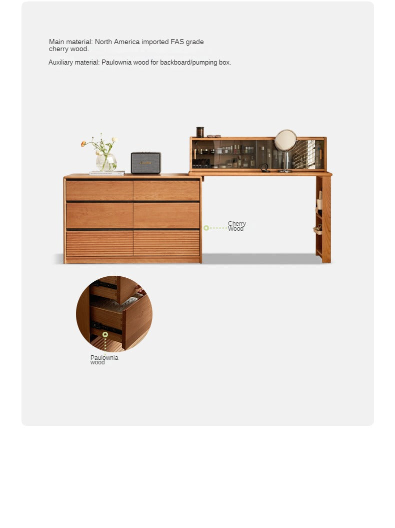 Сherry Solid Wood Retro Corner Dressing Table.