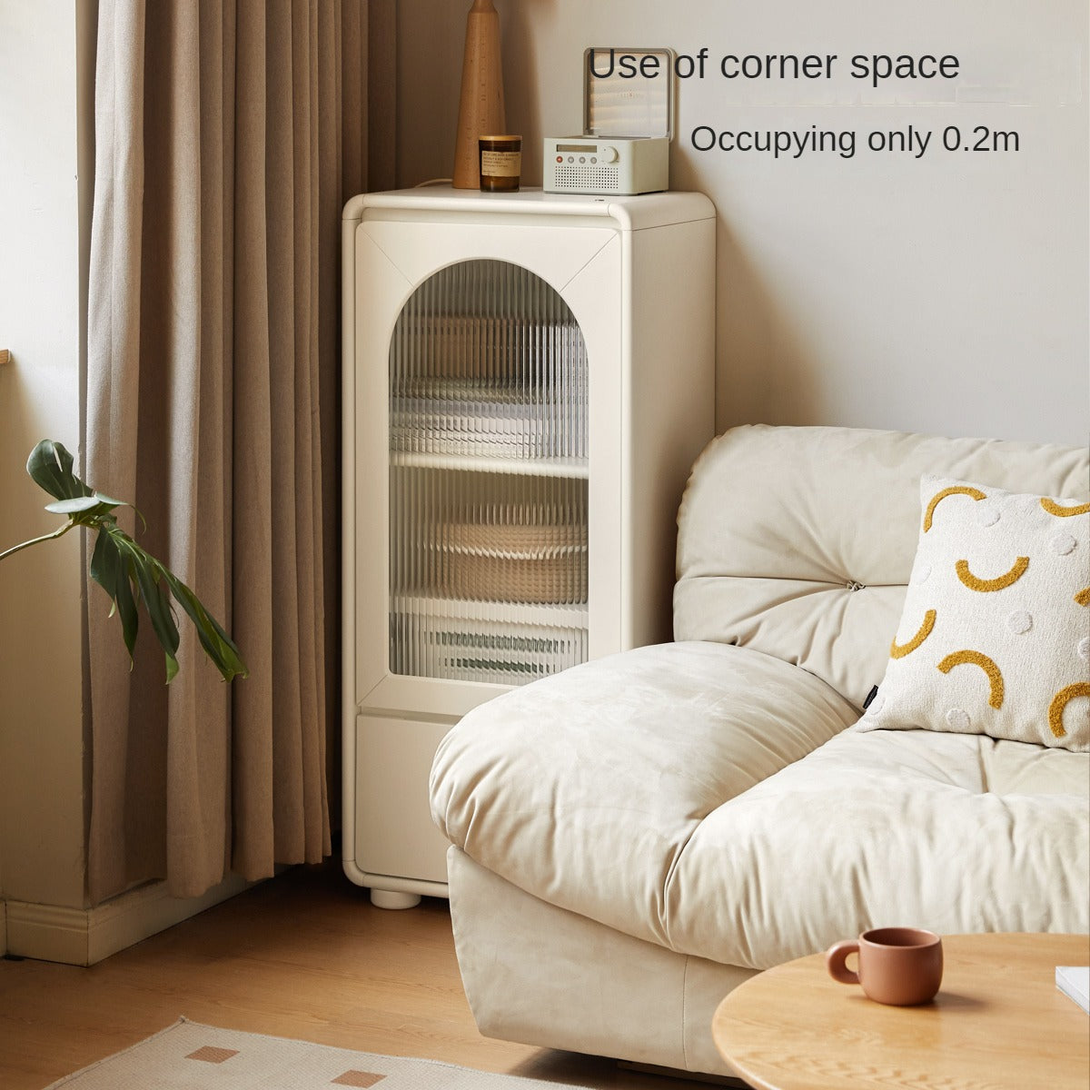 Poplar Solid Wood White Cream Style Floor Side Cabinet.