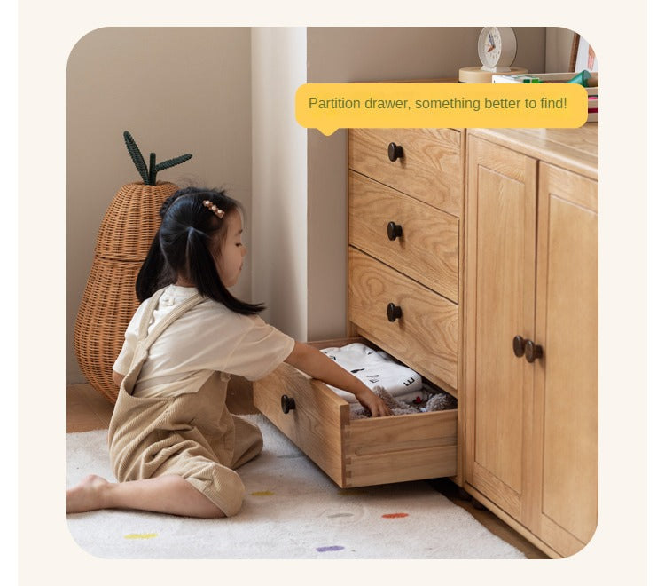 Beech Solid Wood Nordic Modern Kids Dresser, Chests, Storage Cabinet