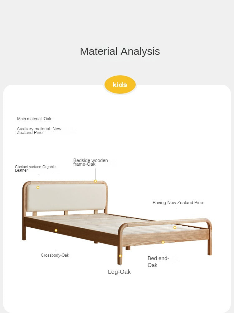 Oak solid wood children's bed with organic leather<