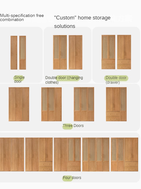 Oak Solid Wood Free Combination Wardrobe Rattan Door.