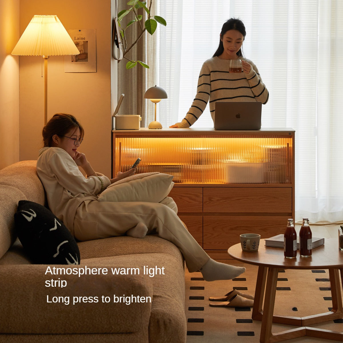 Oak Solid Wood, Solid RubberWood  Slate Ultra-Narrow Sideboard