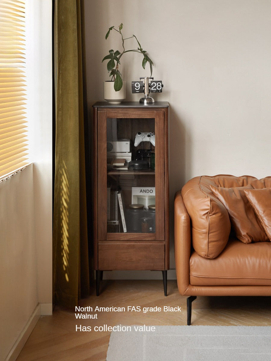 Black Walnut Solid Wood Rock Side Cabinet.