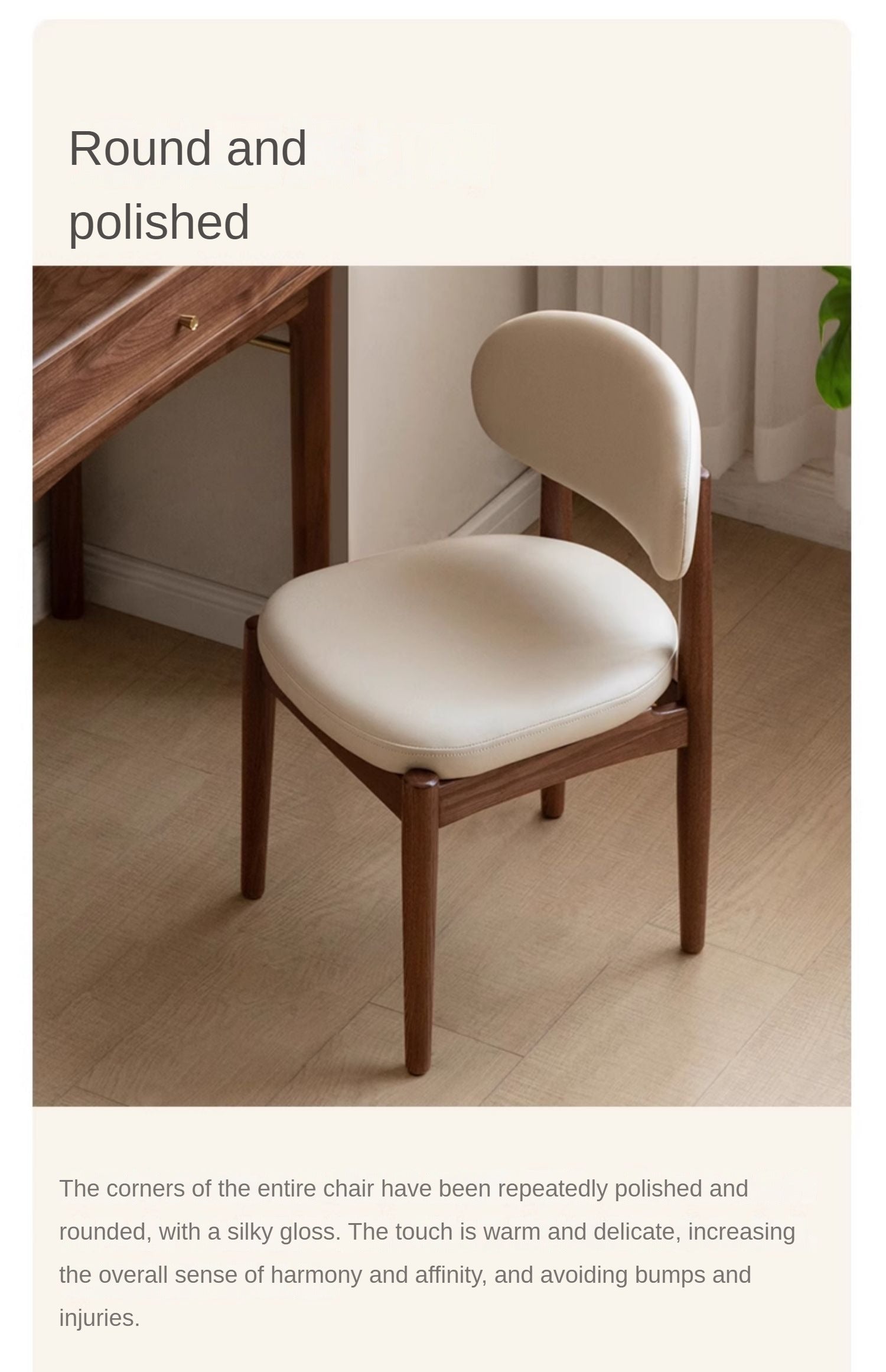 Black Walnut, Ash Solid Wood Modern White Soft Makeup Chair