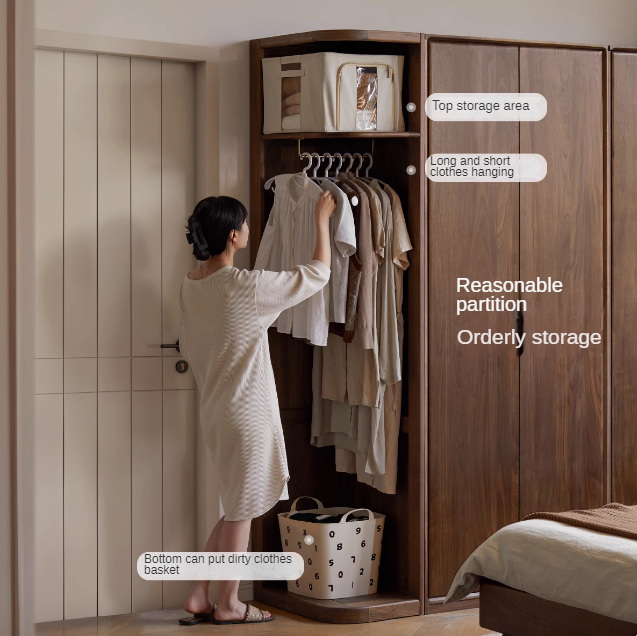 Black Walnut Solid Wood Storage Rack Floor Corner Hanger.