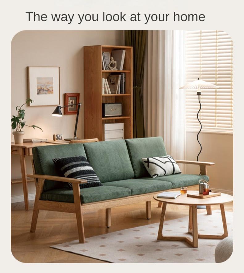 Oak Solid Wood Japanese-style Fabric Sofa