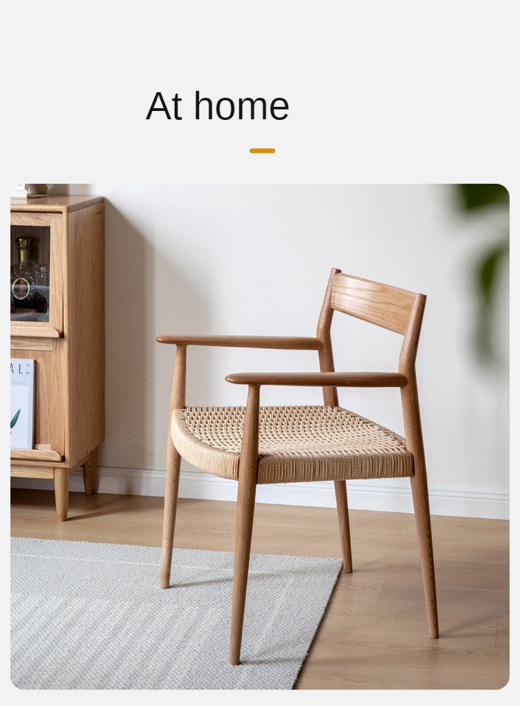 Oak Solid Wood Rope Weaving Chair, Original Wood Leisure Armchair: