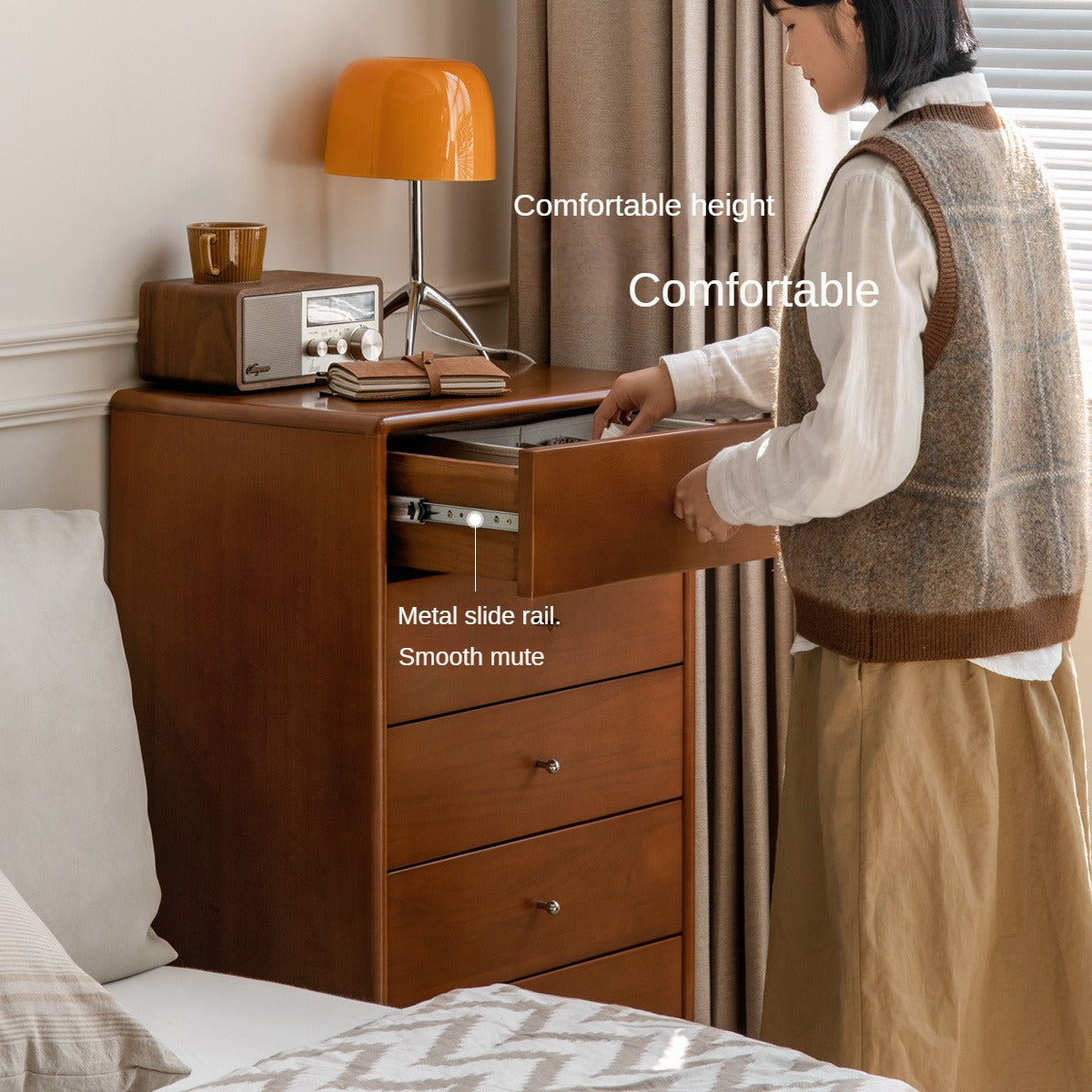 Poplar Solid Wood Retro Chest of Drawers