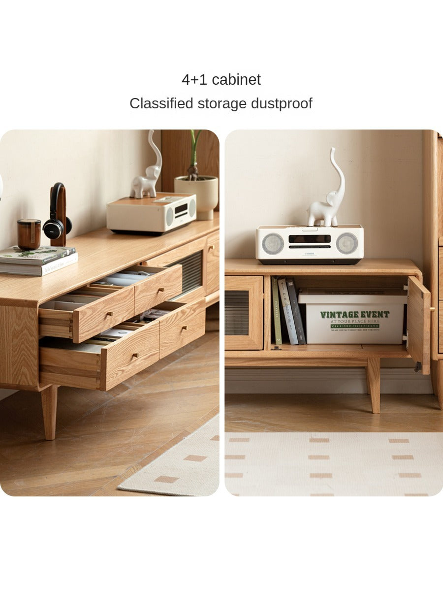 Oak Solid Wood Flip Door TV Cabinet.