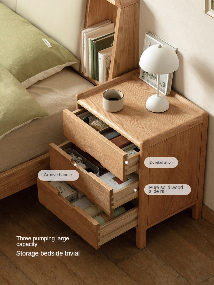 Oak Solid Wood, Solid Rubberwood Nordic Modern Nightstand.