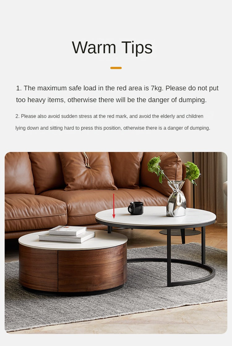Black Walnut Solid Wood Light Luxury Round Rock Plate Coffee Table