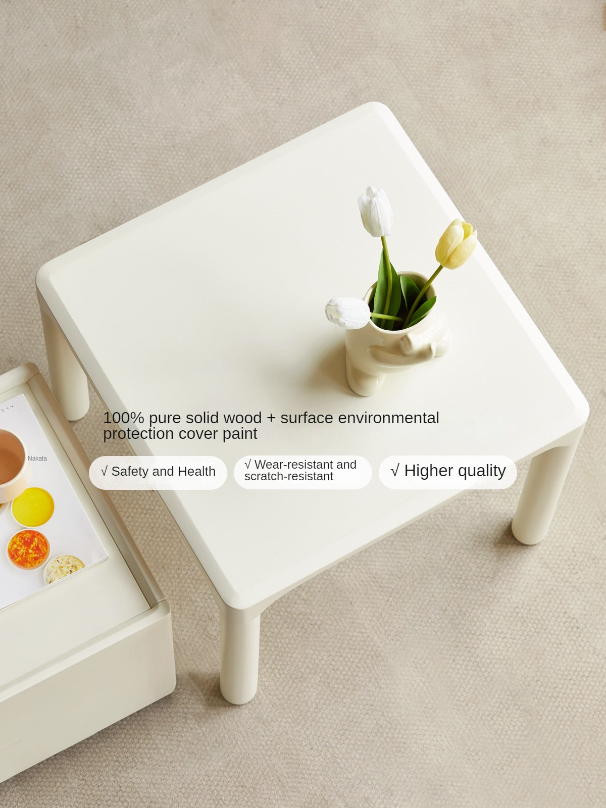 Pine Solid Wood Modern Mobile Coffee Table Storage Cabinet