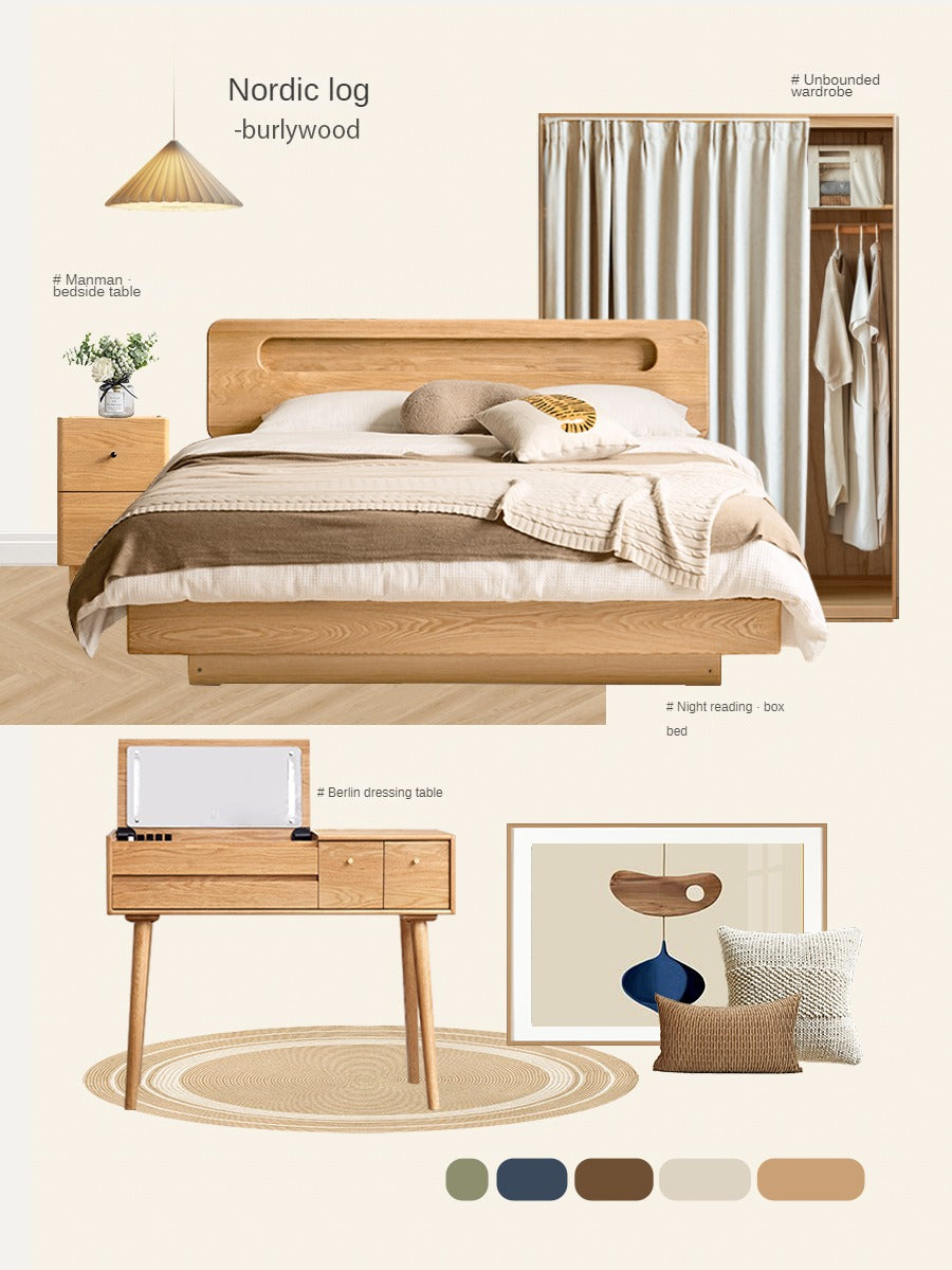 Oak, Ash Solid Wood, Solid Rubberwood Nightstand.