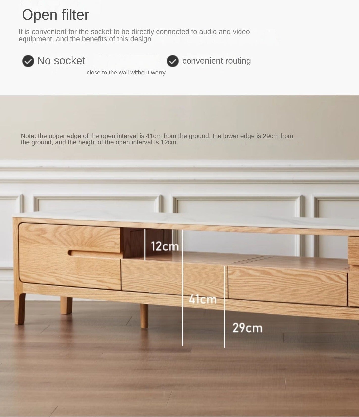 Solid Rubberwood, Oak Solid Wood TV Stand Slate Top.