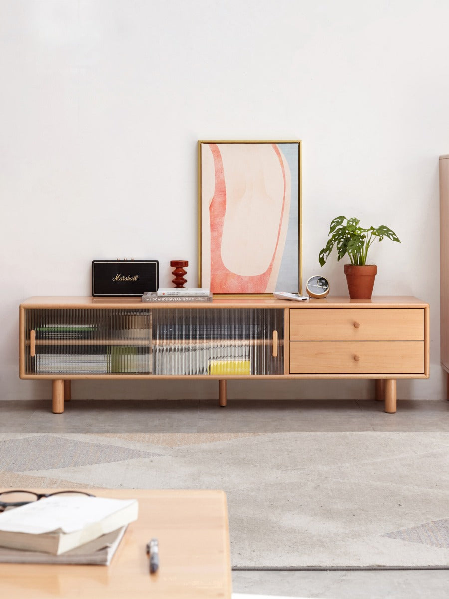 Beech Solid Wood Floor TV Cabinet.
