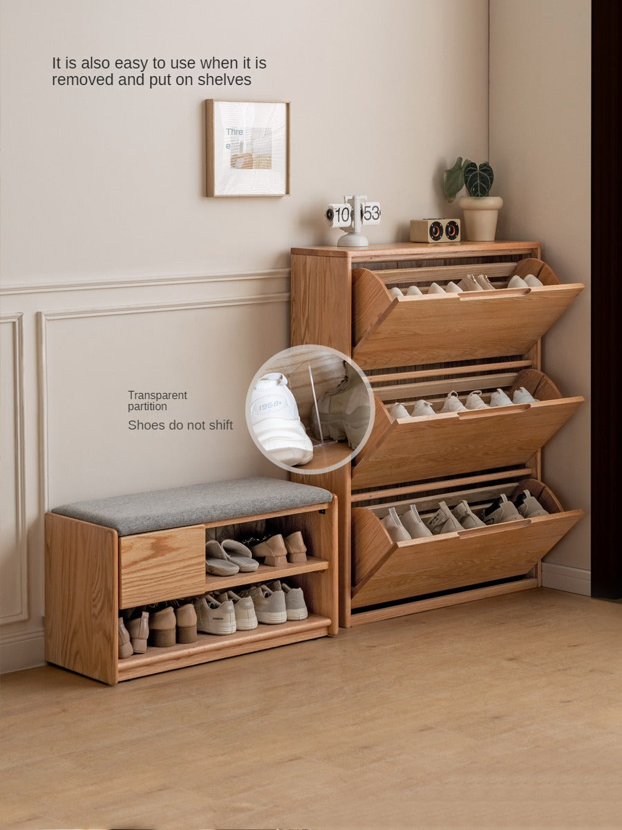Oak, Poplar Solid Wood Ultra Thin Shoe Cabinet