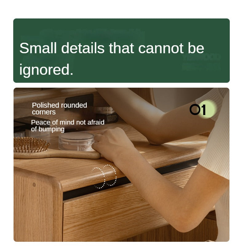 Oak, Ash Solid Wood Vanity Table with Shelf.