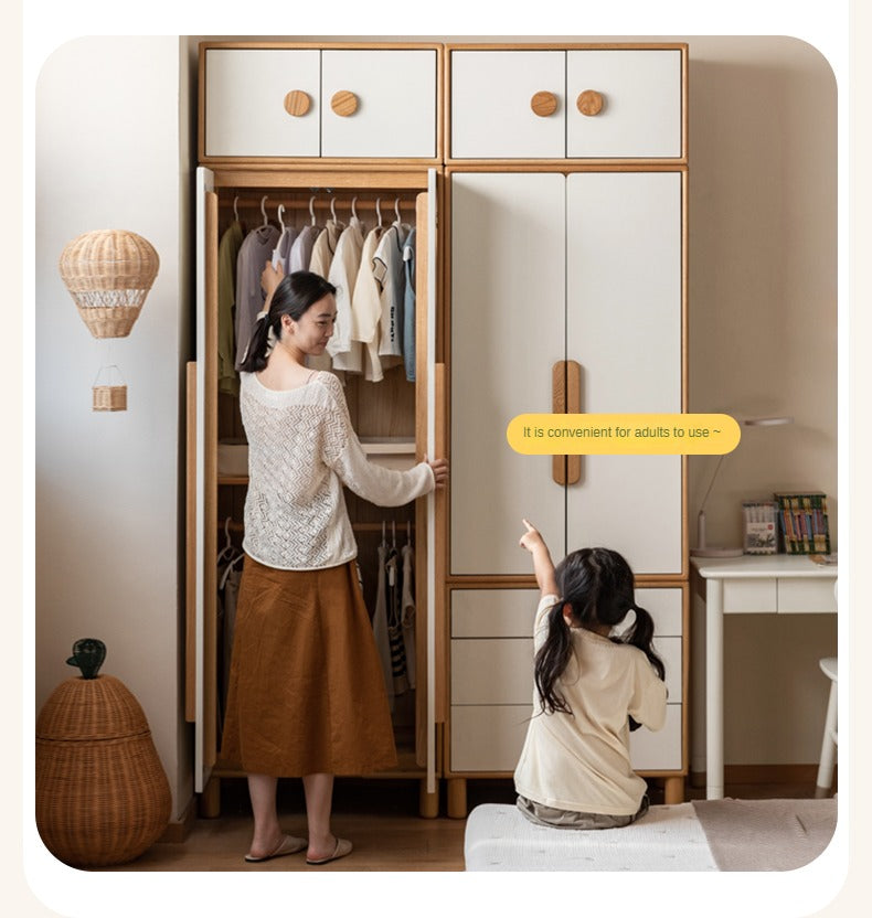 Oak Solid Wood Children's Wardrobe Combination Storage Cabinet