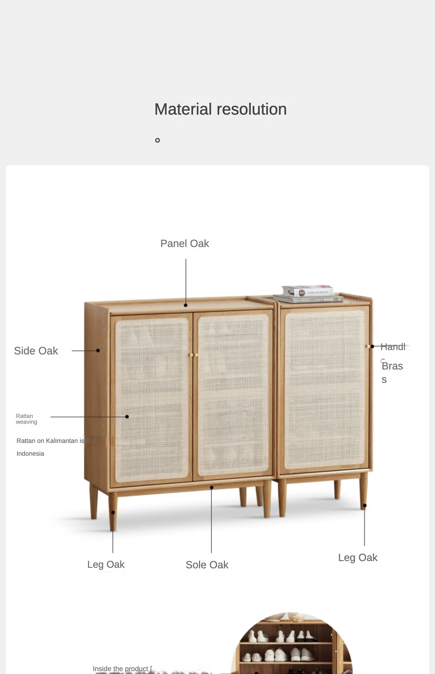 Shoe cabinet, porch cabinet Rattan Oak solid wood"+