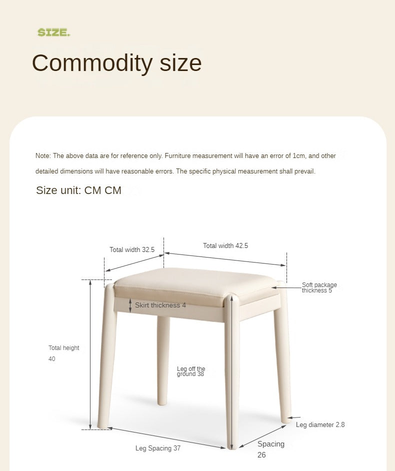 Birch Solid Wood, Solid Rubberwood Modern White Makeup Stool