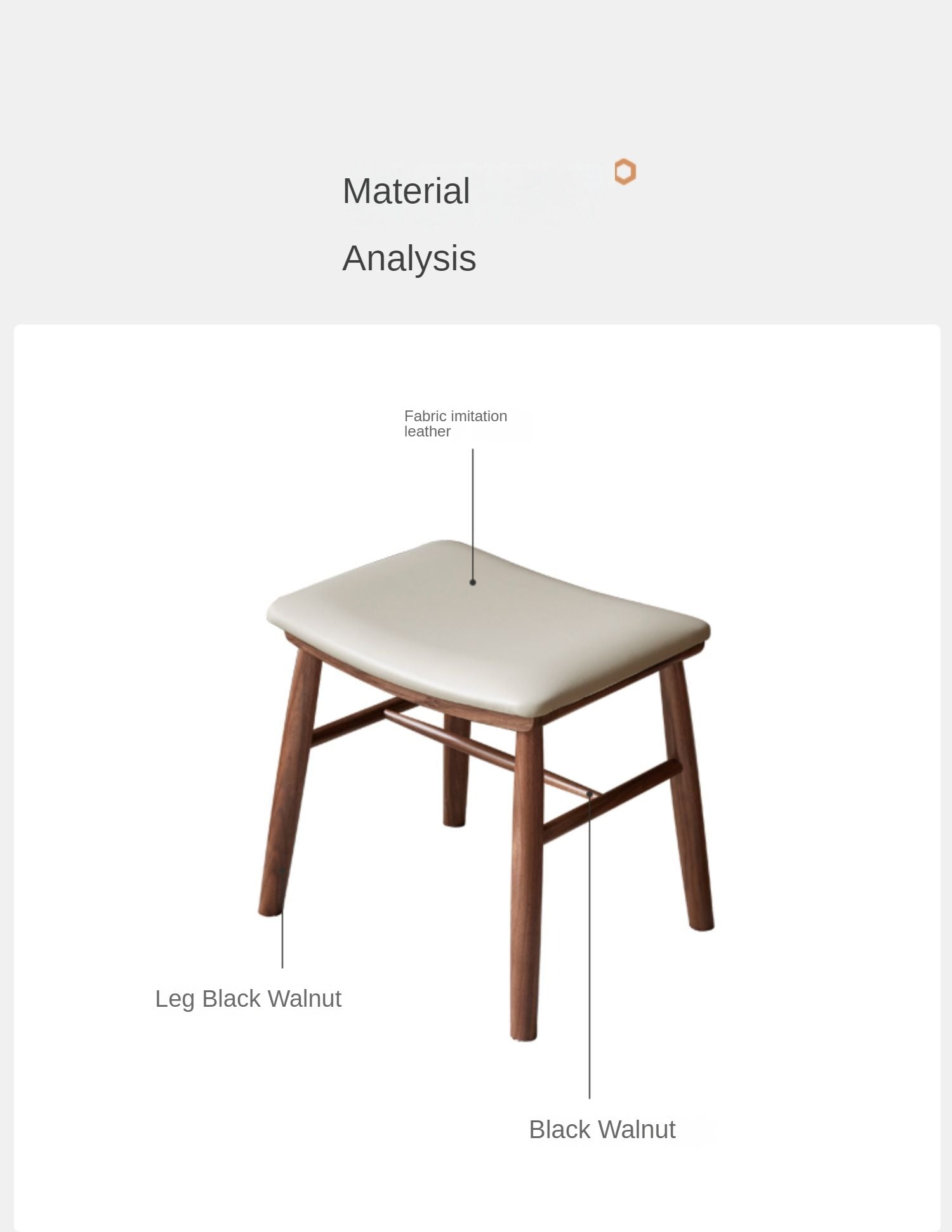 Black Walnut, Oak Solid Wood, Sandalwood Square Makeup Stool