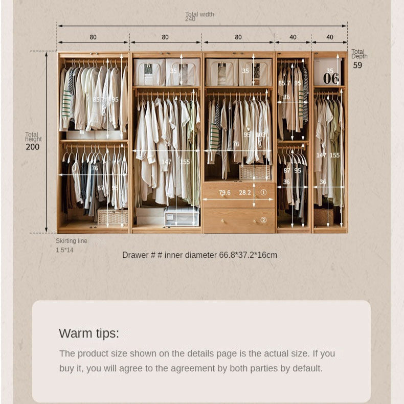 Oak Solid Wood Modern Wardrobe Free Combination.