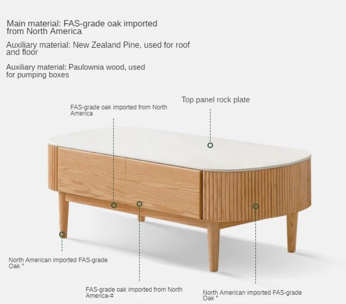 Oak Solid Wood Slate Coffee Table Modern Log Coffee Table