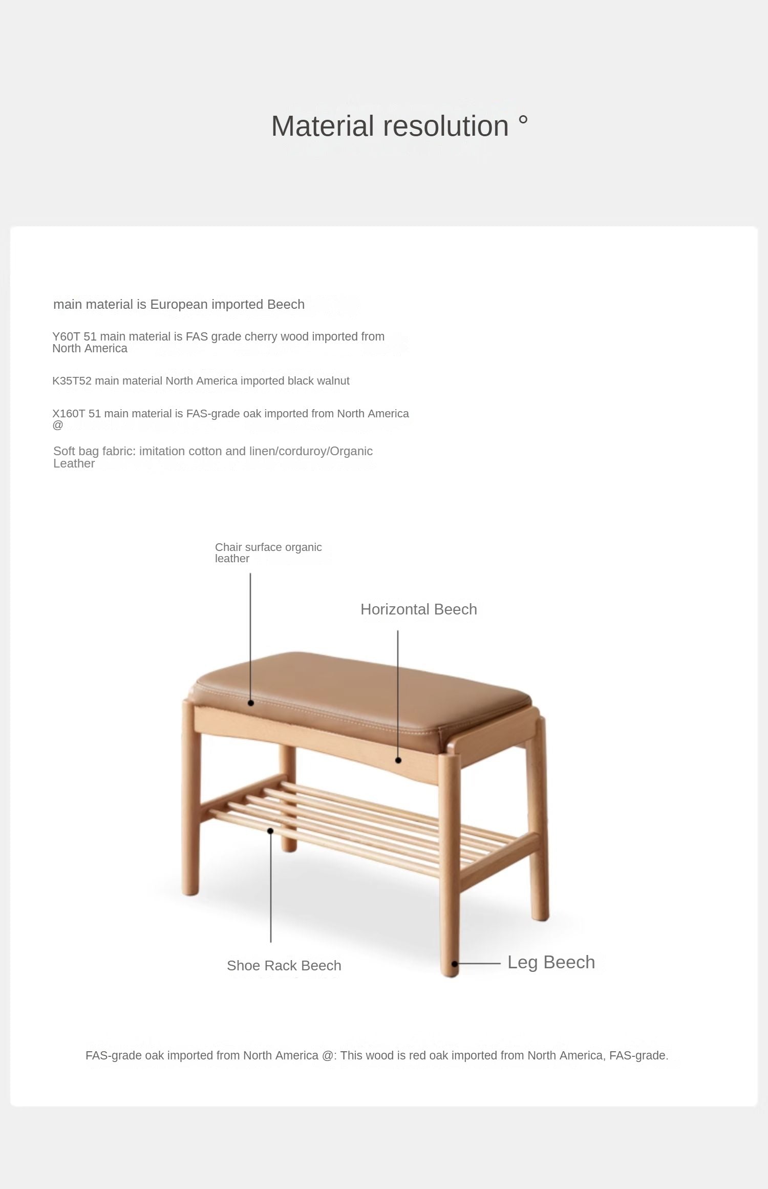 Back Walnut, Oak, Beech, Cherry Solid Wood Shoe Storage Bench