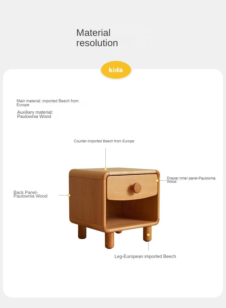 Beech Solid Wood Kids Nightstand