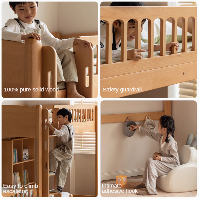 Beech solid wood children's bunk bed.