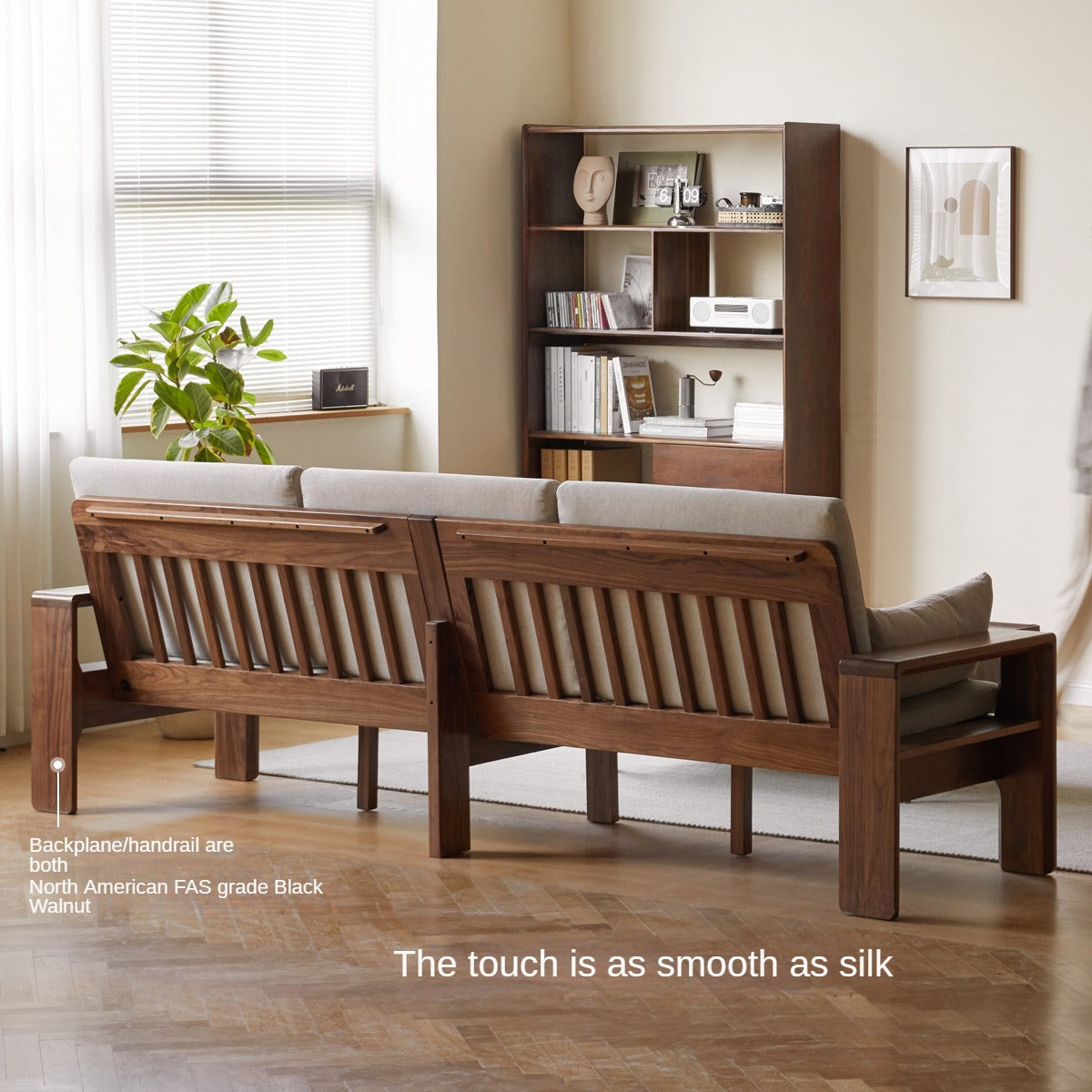 Black Walnut, Solid Sandalwood Fabric Sofa Nordic Dual-purpose Sofa-